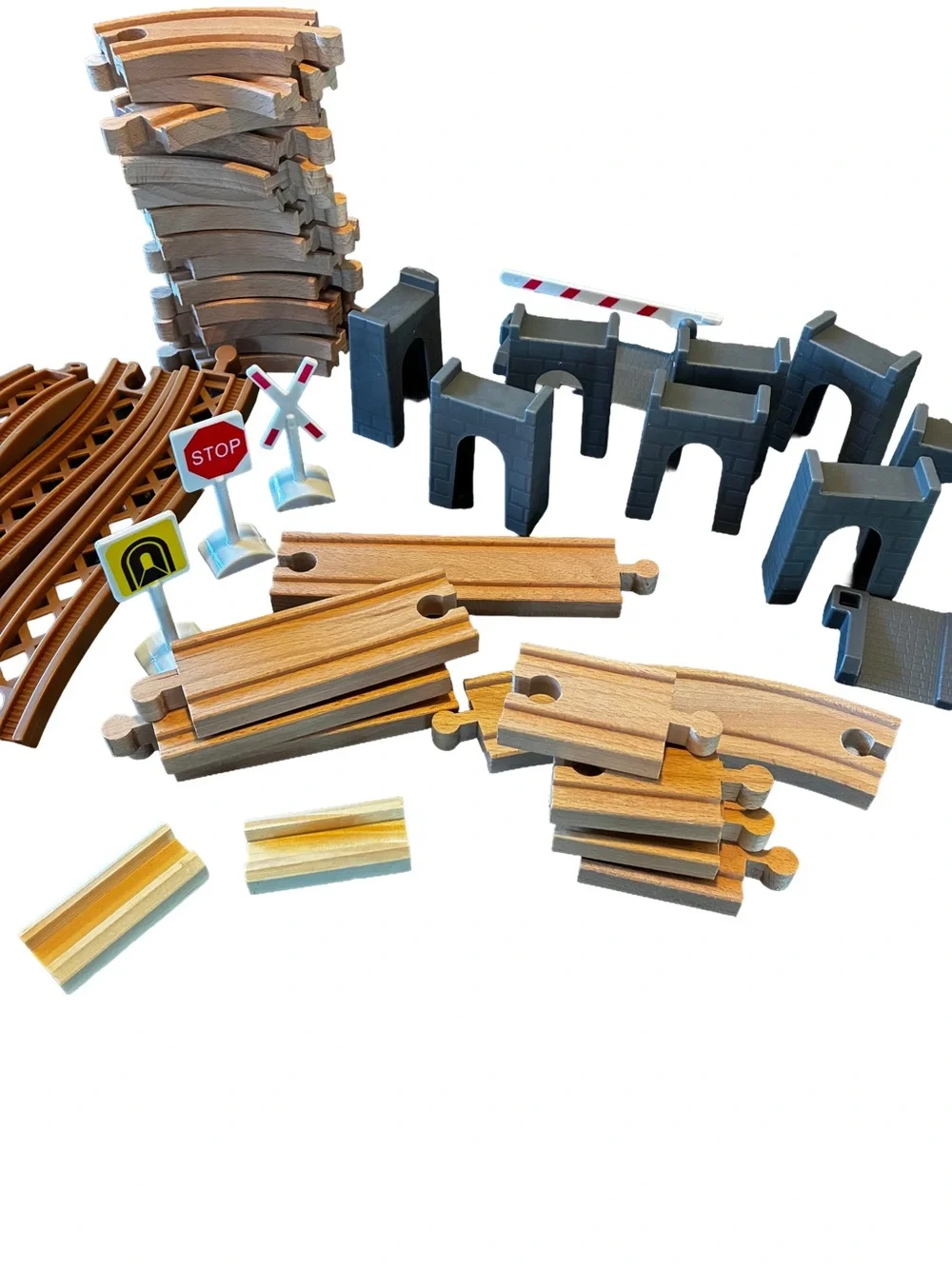 BRIO Thomas Compatible Wooden Train Track Expansion Lot 40+ Pieces Bridges Trees